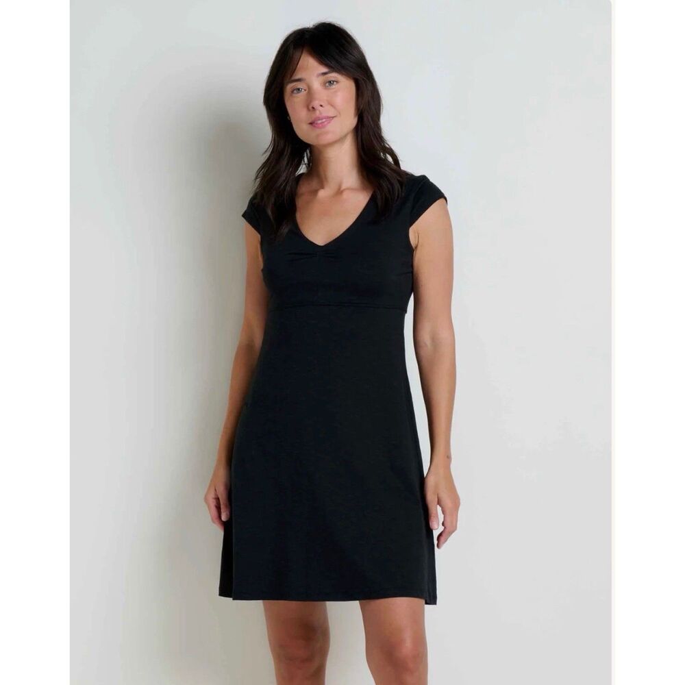 Toad & Co Dress Size XL The Rosemarie  Black Cap Sleeve A-line V-neck 38” Long